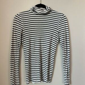 Splendid Black and White Striped Long Sleeve Tee with Turtleneck
